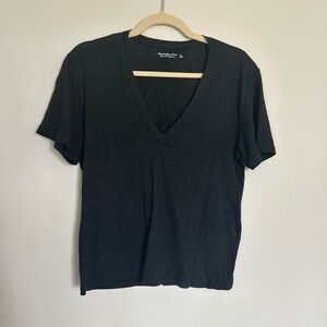 Short-Sleeve Linen-Blend V-Neck Tee